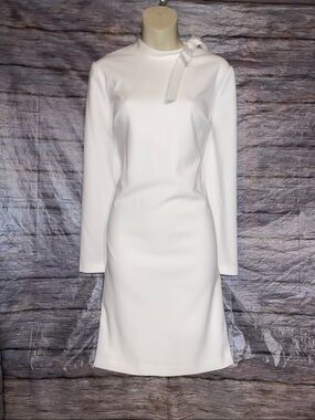 Andrew Marc White Tie Neck Shift Dress
